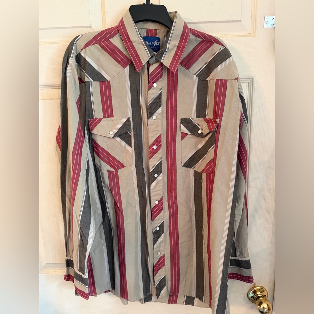Wrangler Striped Western Shirt in Red, Tan & Brown
